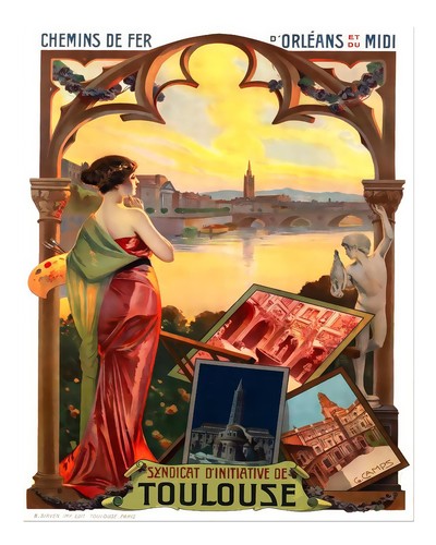 Vintage toulouse reiseplakat - vintage,