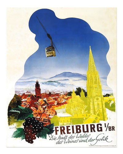 Vintage freiburg reiseplakat - vintage,