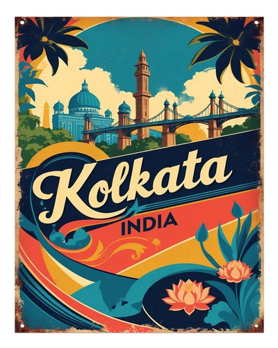 Vintage kolkata reiseplakat - vintage,